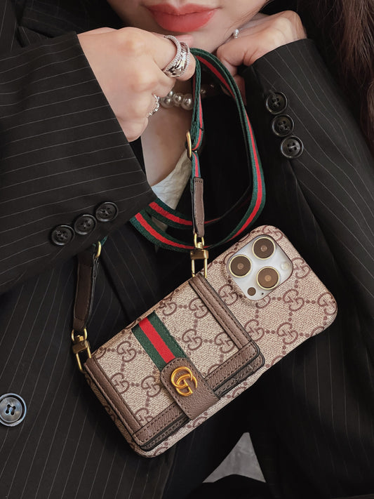 AAOO Signature Leather Wallet Crossbody iPhone Case