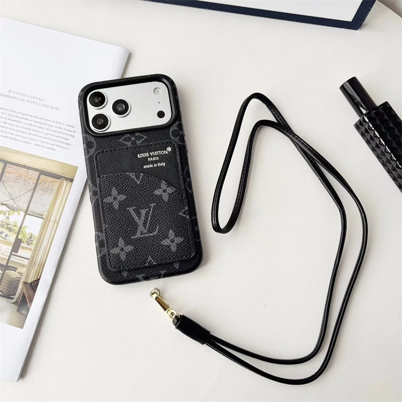 AAOO Luxuriöse Kartenhalter-Handyhülle mit Umhängeband für iPhone 13-18