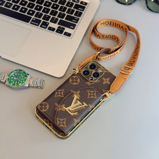 AAOO Luxury Crossbody Wallet iPhone Case Card Holder with Adjustable Lanyard