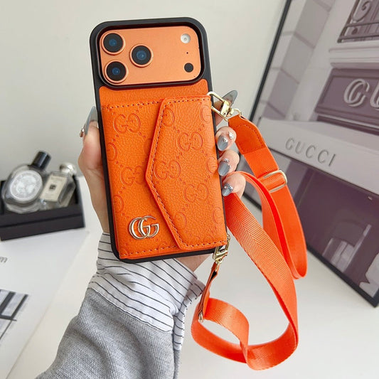 AAOO Luxury Plain Leather Crossbody Wallet Phone Case For iPhone 12-17