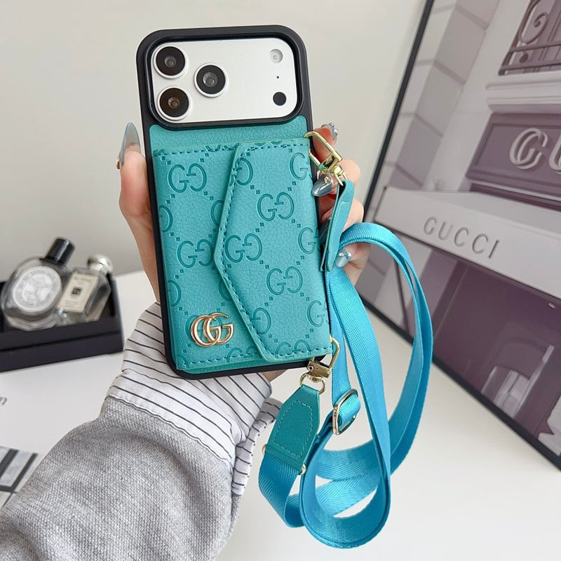 AAOO Luxuriöse einfarbige Leder-Crossbody-Brieftaschen-Handyhülle für iPhone 12-17
