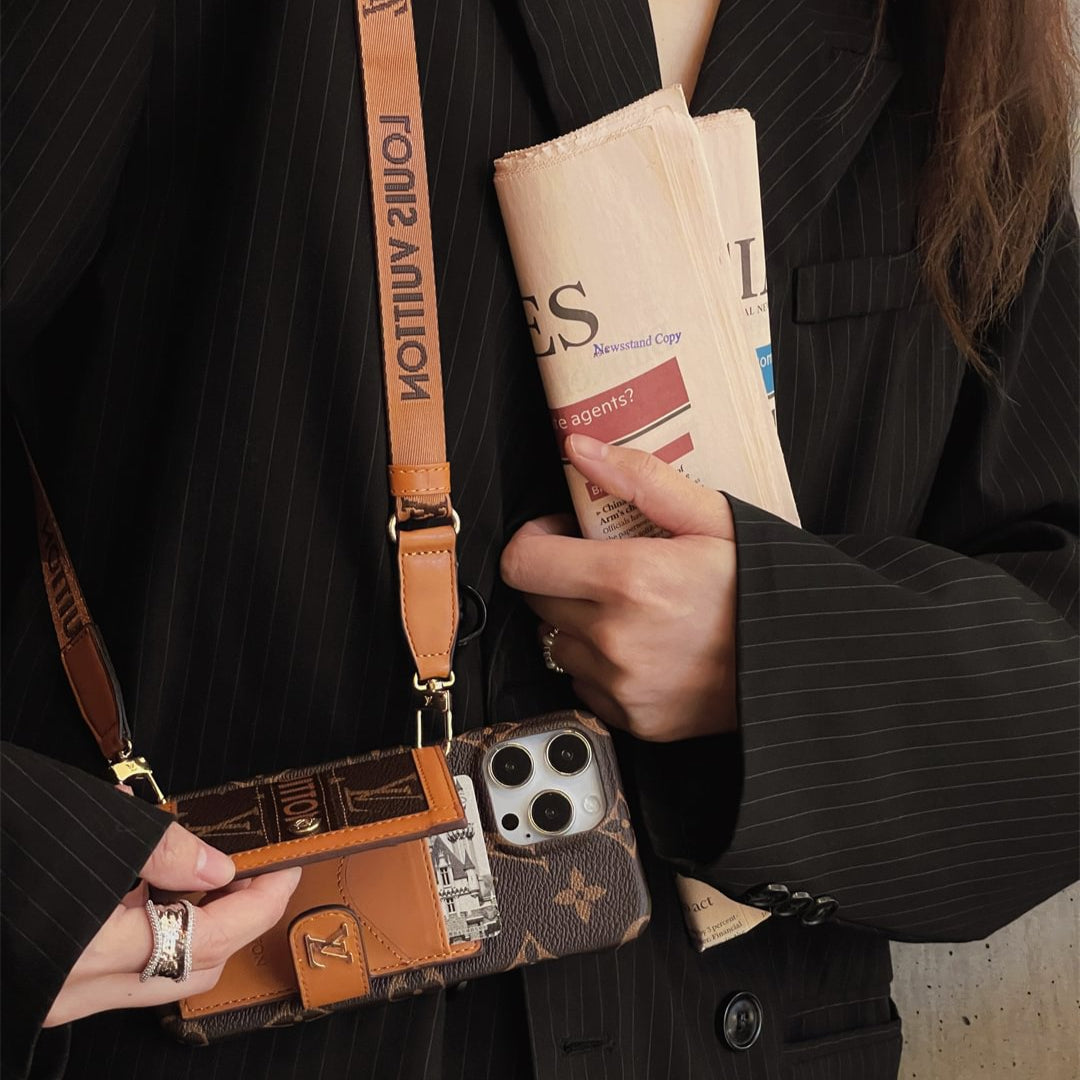 AAOO Canvas Leather Wallet Card Holder Crossbody iPhone Case