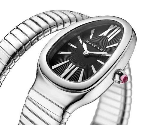 AAOO Serpenti Silver Black Diamond Set Watch