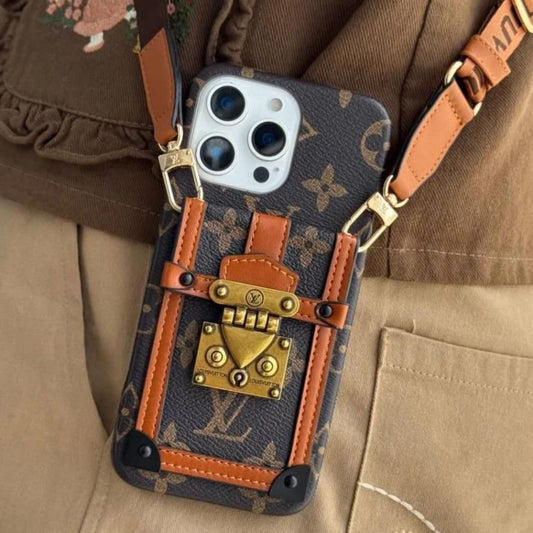 AAOO Canvas Leather Wallet Card Holder Crossbody iPhone Case
