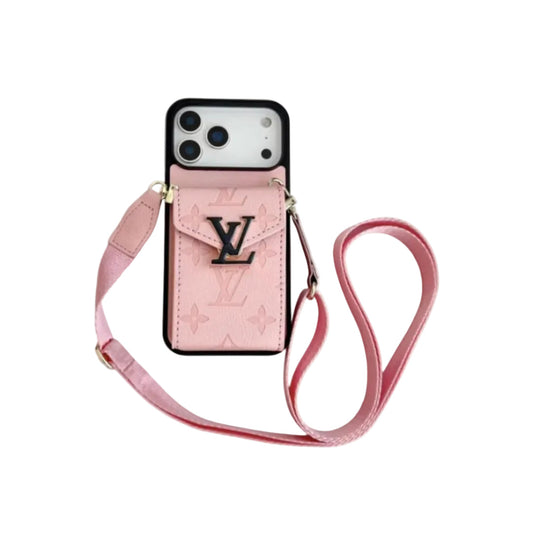 AAOO Luxury Phone Case with Card Holder For iPhone 12-17 Series – With Strap