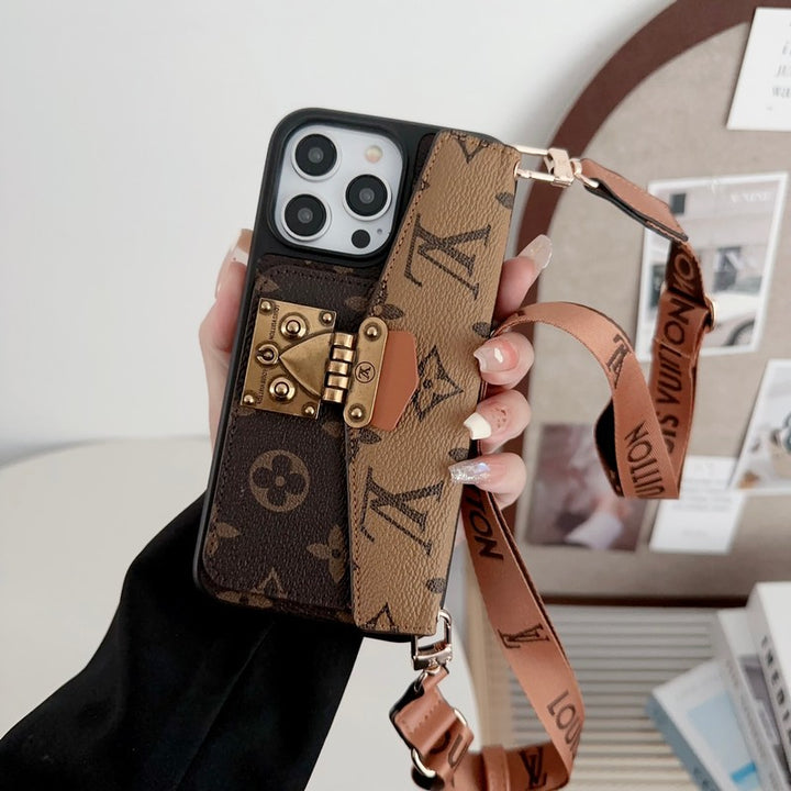 AAOO LUXURY LOCK CARD BAG CROSSBODY CHAIN IPHONE CASE