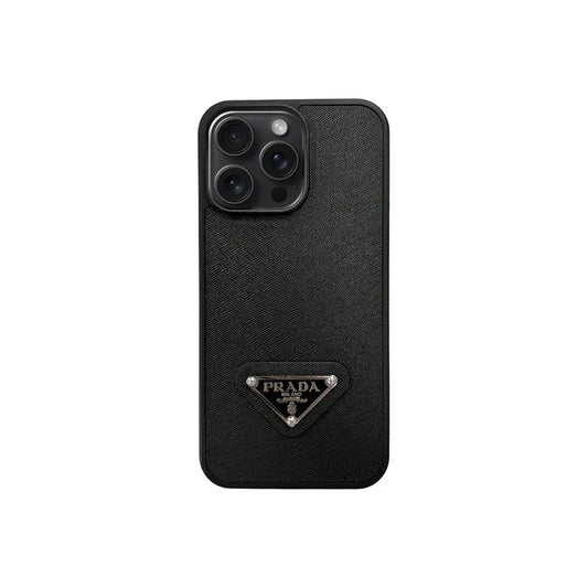 AAOO Premium Saffiano Leather Phone Case with Metallic Badge for iPhone 12-17 Series