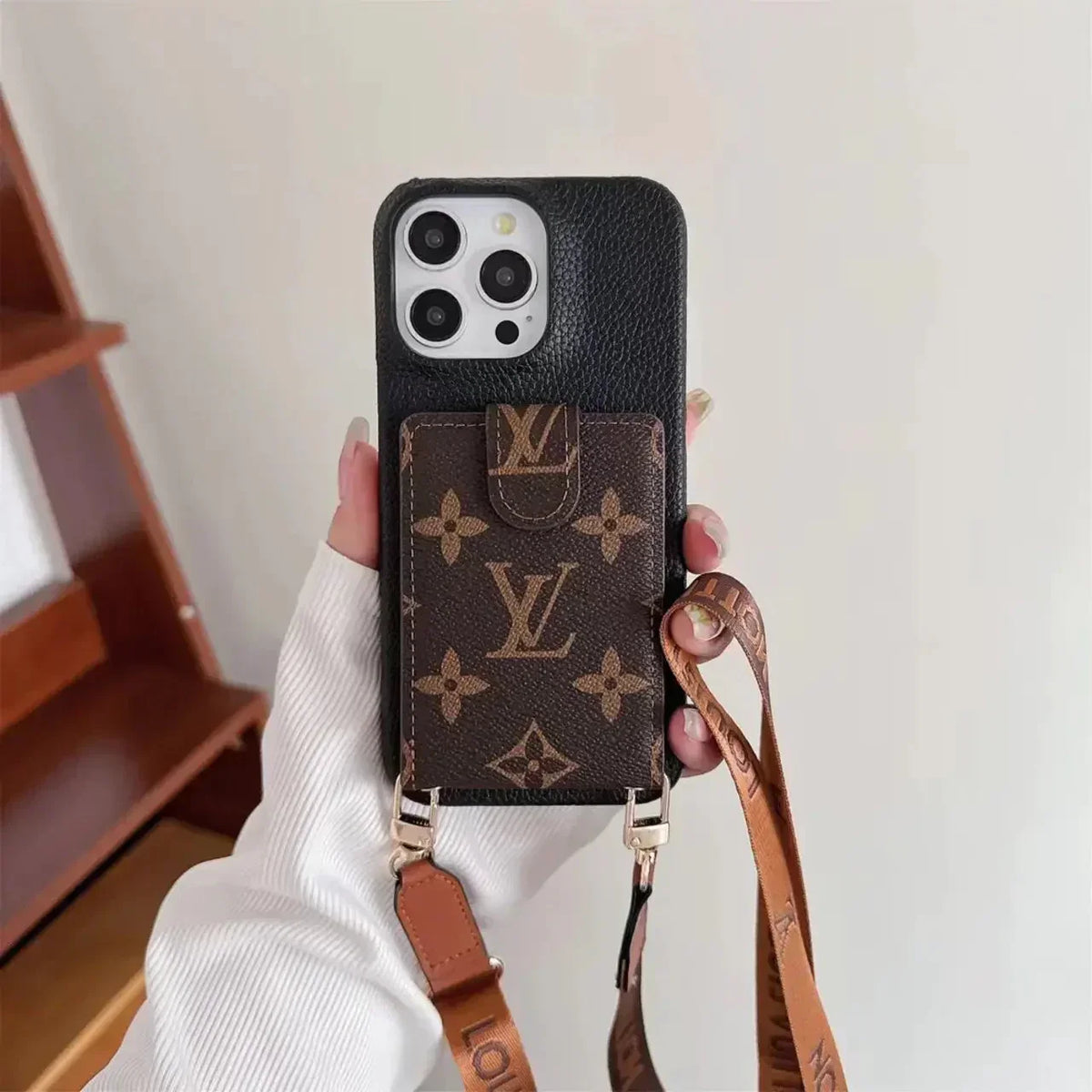 AAOO Luxus iPhone Hülle Kartenhalter Abnehmbares Lanyard