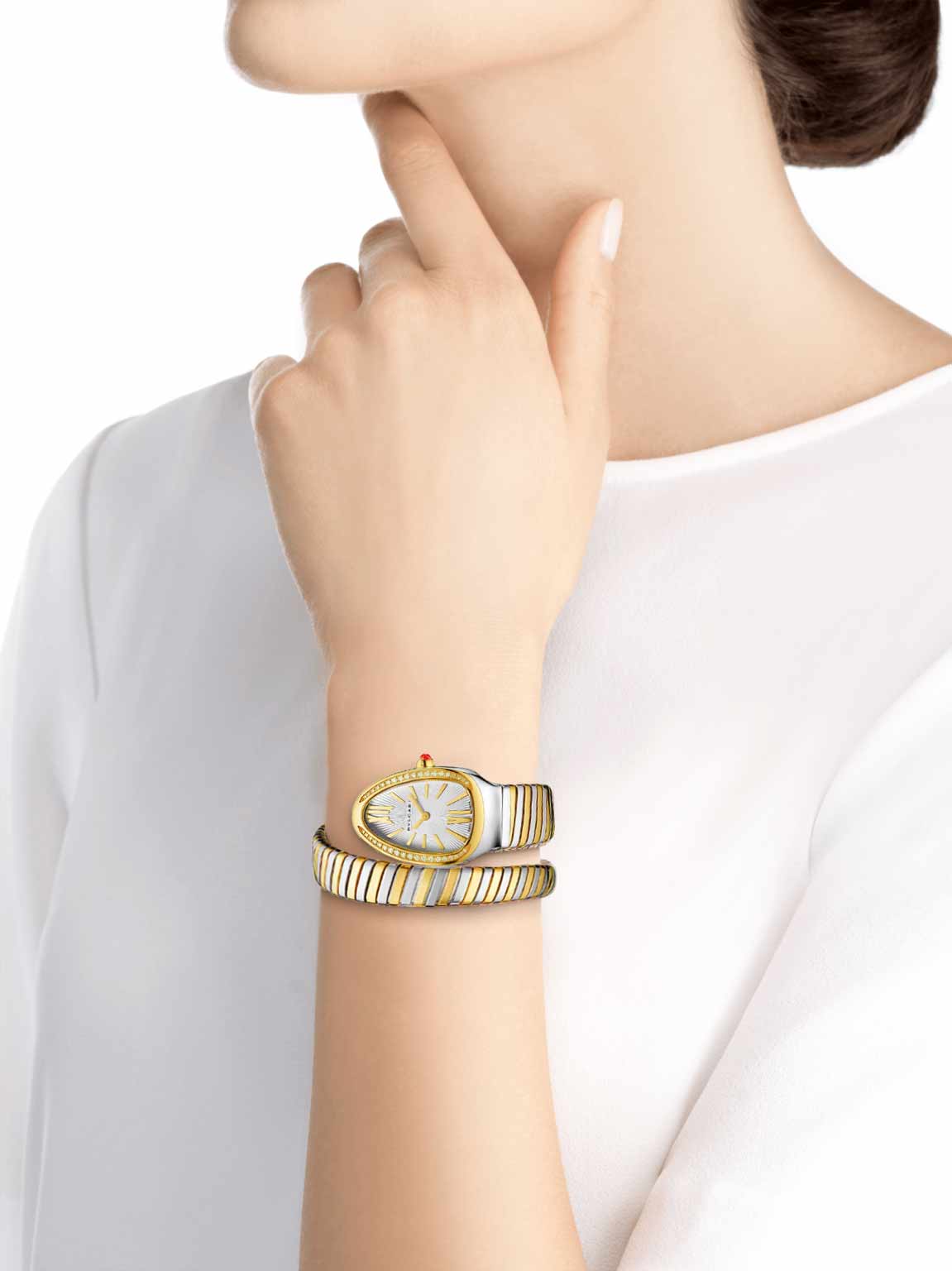 AAOO Serpenti Silver with White Dial, Diamond-Set Watch