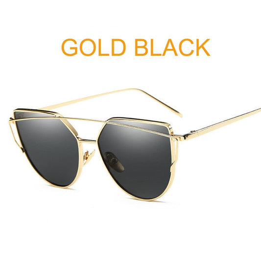 AAOO Cat Eye Vintage Rose Gold Mirror Sunglasses For Women Metal Reflective flat lens Sun Glasses Female oculos