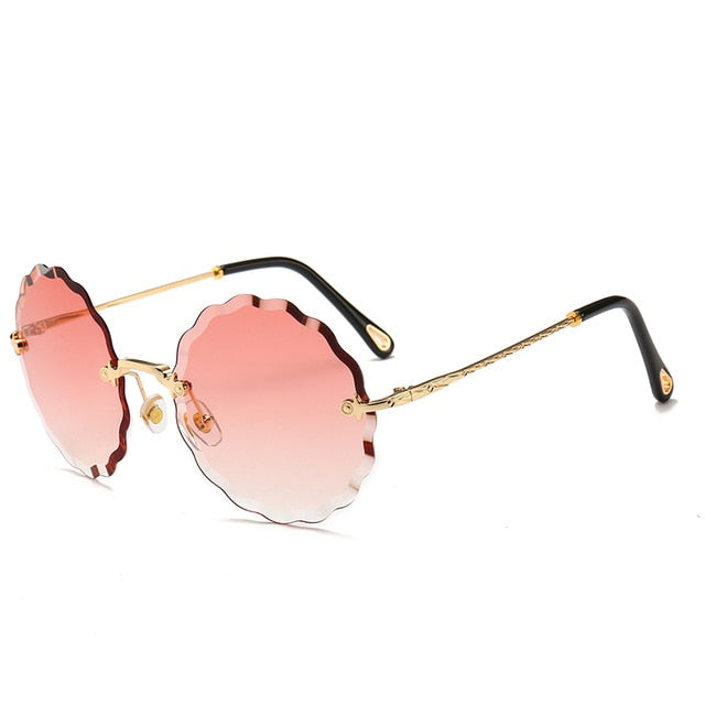 AAOO Luxuriöse runde Sonnenbrille Damen Randlose Sonnenbrille für Damen Getönte Mode