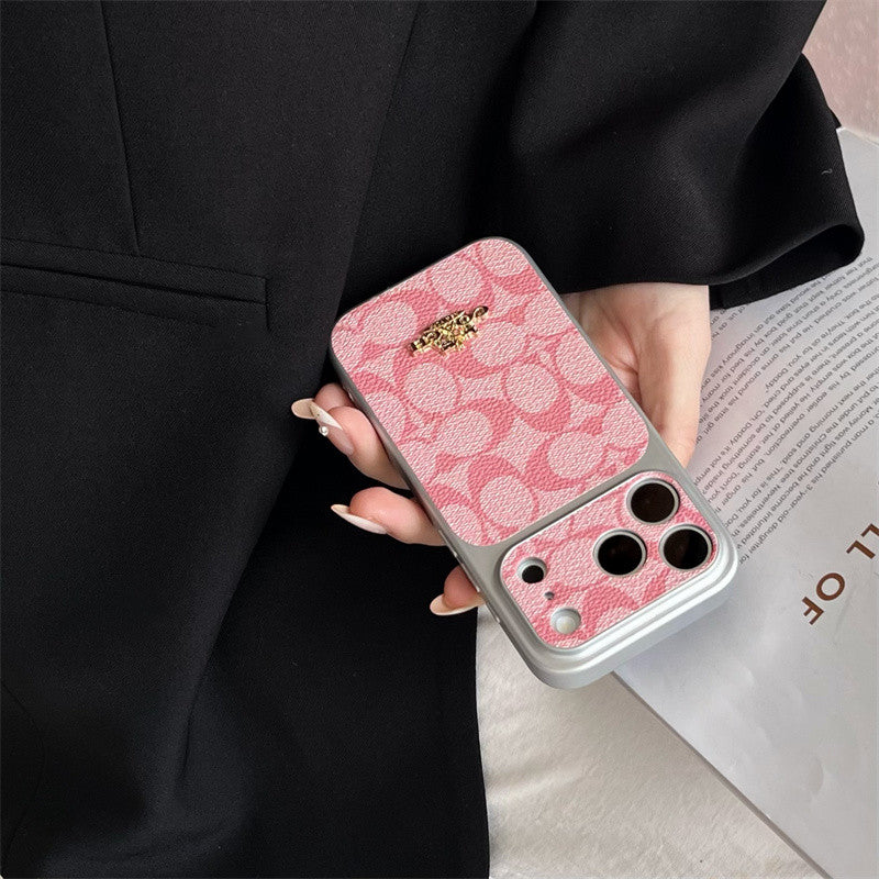 AAOO Premium Embossed Leather Phone Case with Gold For iPhone 13-17 with Gold