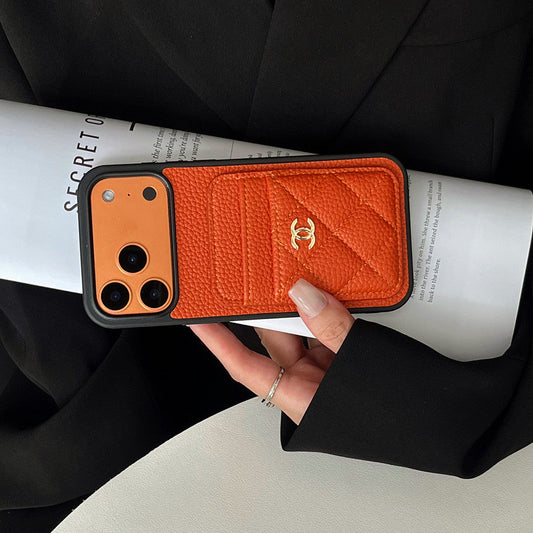 AAOO Leather Phone Case and Two Card Slots with Gold Label For iPhone 17/ 16 /15 14