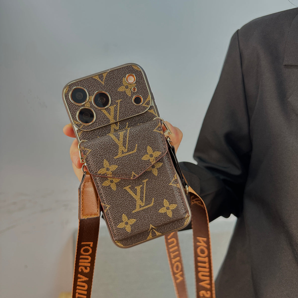 AAOO Premium Leather iPhone Case With Wallet And Crossbody Strap