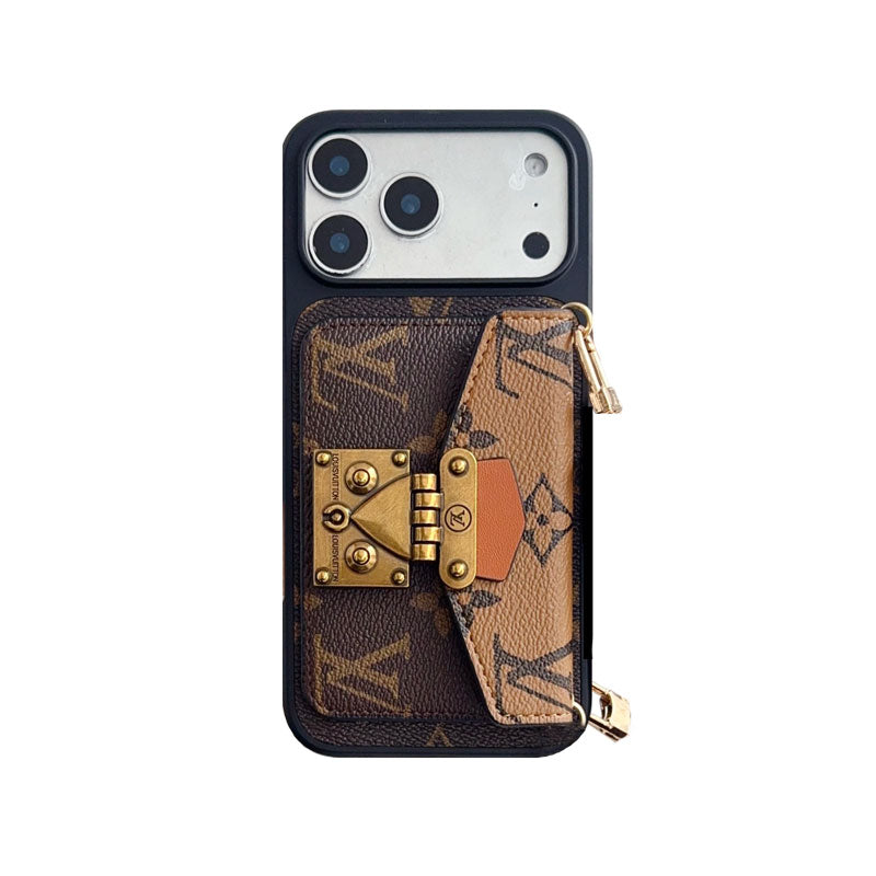 AAOO Luxuriöse iPhone-Lederhülle mit Kartenhalter und Umhängeband