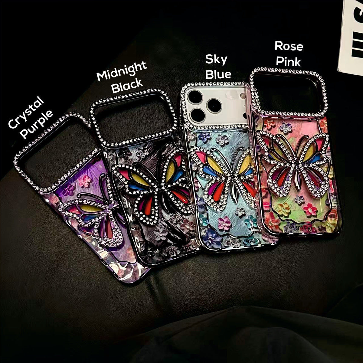 AAOO 3D Rhinestone Butterfly Phone Case Sparkling Floral Bling Cover for iPhone
