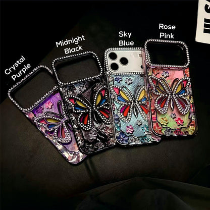 AAOO 3D Rhinestone Butterfly Phone Case Sparkling Floral Bling Cover for iPhone