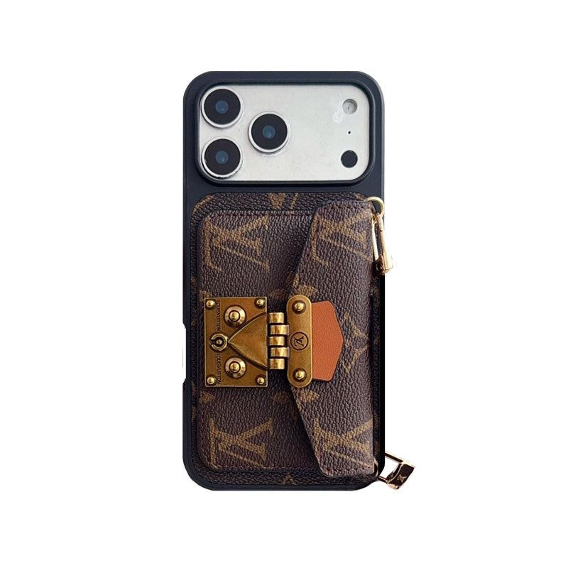 AAOO Luxuriöse iPhone-Lederhülle mit Kartenhalter und Umhängeband