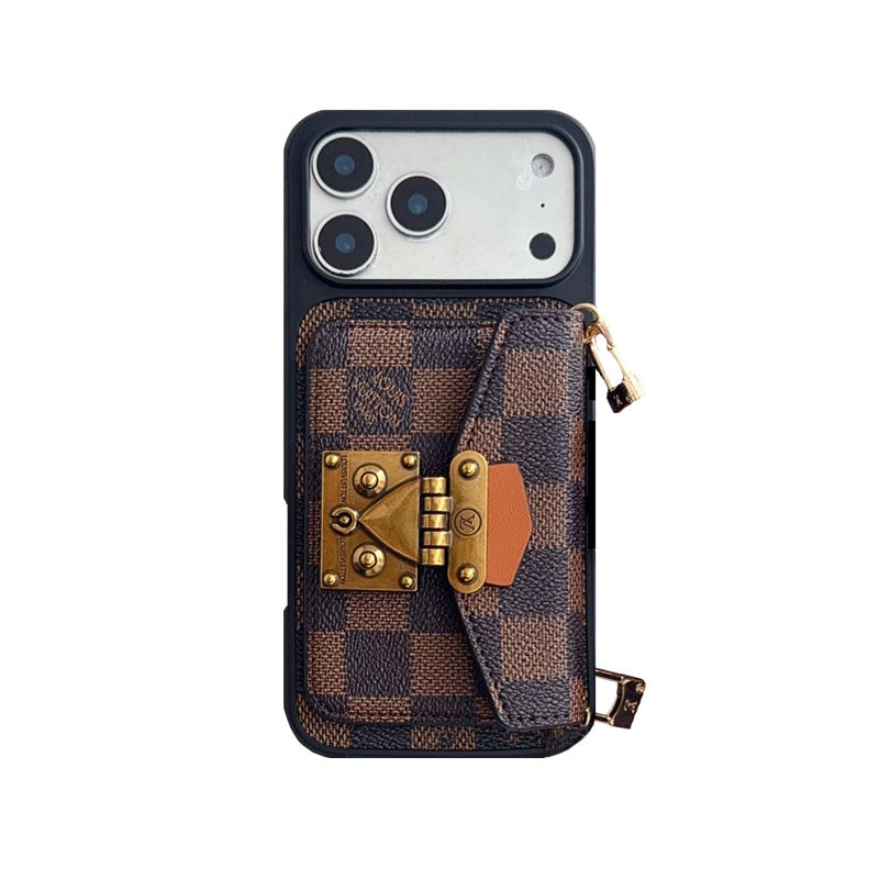 AAOO Luxuriöse iPhone-Lederhülle mit Kartenhalter und Umhängeband