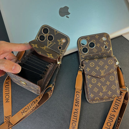 AAOO Premium Leather iPhone Case With Wallet And Crossbody Strap