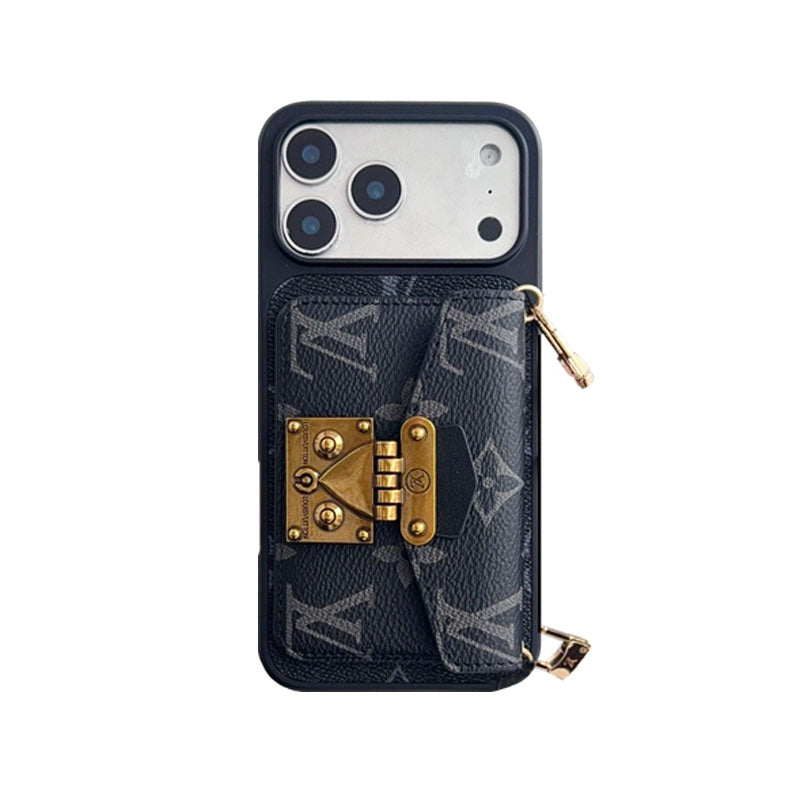 AAOO Luxuriöse iPhone-Lederhülle mit Kartenhalter und Umhängeband