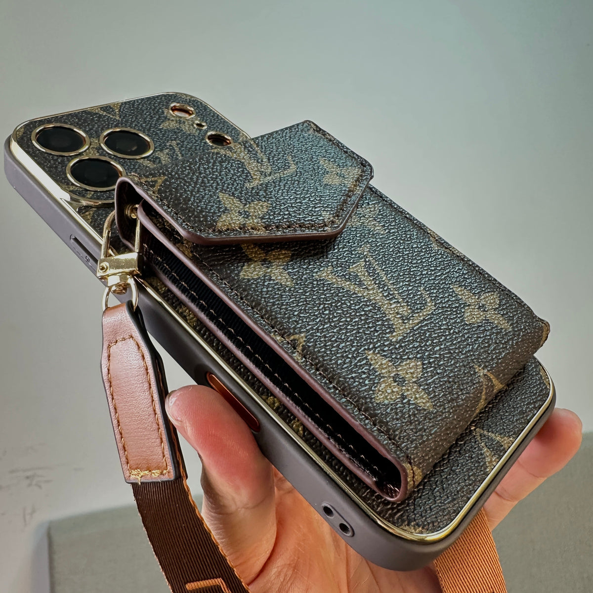 AAOO Premium Leather iPhone Case With Wallet And Crossbody Strap
