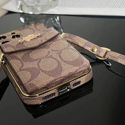 AAOO Luxury Accordion Card Holder Leather Crossbody Apple iPhone Case