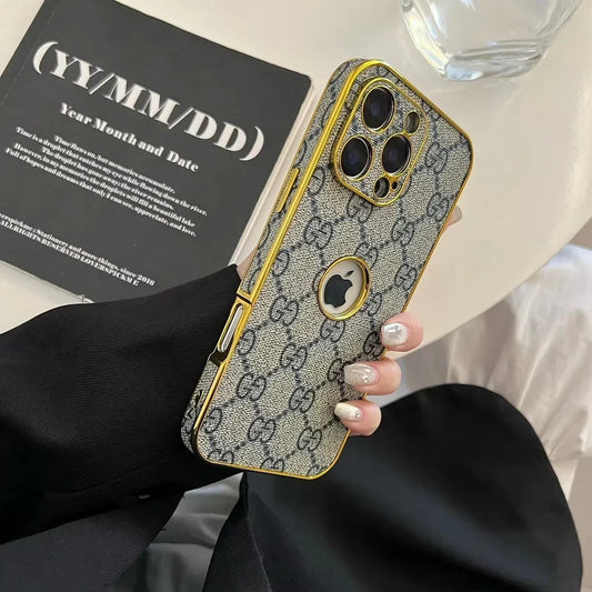 AAOO High Quality Electroplated Frame Signature Leather Apple iPhone Case