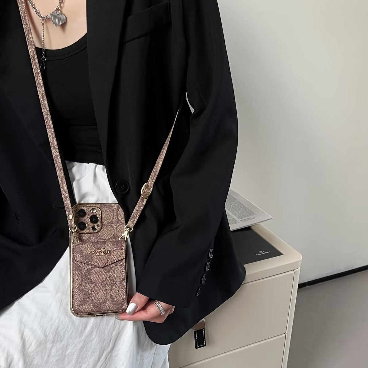 AAOO Luxury Accordion Card Holder Leather Crossbody Apple iPhone Case