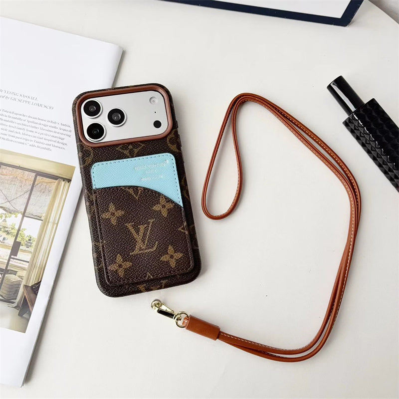 AAOO Luxuriöse Kartenhalter-Handyhülle mit Umhängeband für iPhone 13-18