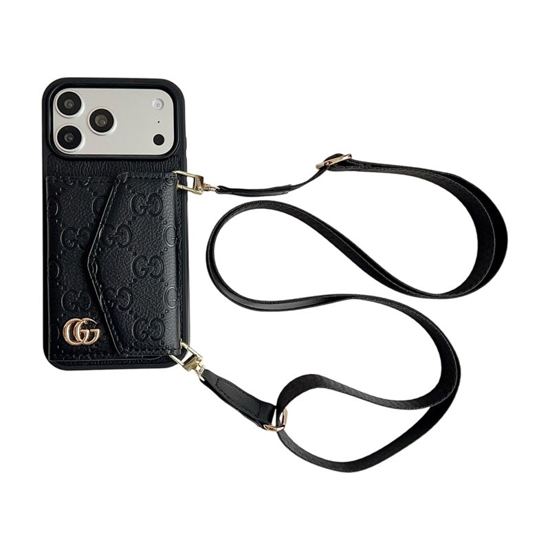 AAOO Luxuriöse einfarbige Leder-Crossbody-Brieftaschen-Handyhülle für iPhone 12-17