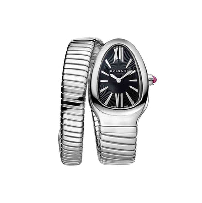 AAOO Serpenti Silver Black Diamond Set Watch