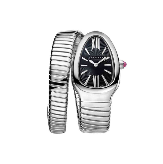 AAOO Serpenti Silver Black Diamond Set Watch