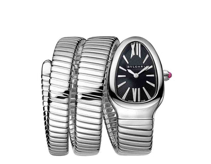 AAOO Serpenti Silver Black Diamond Set Watch