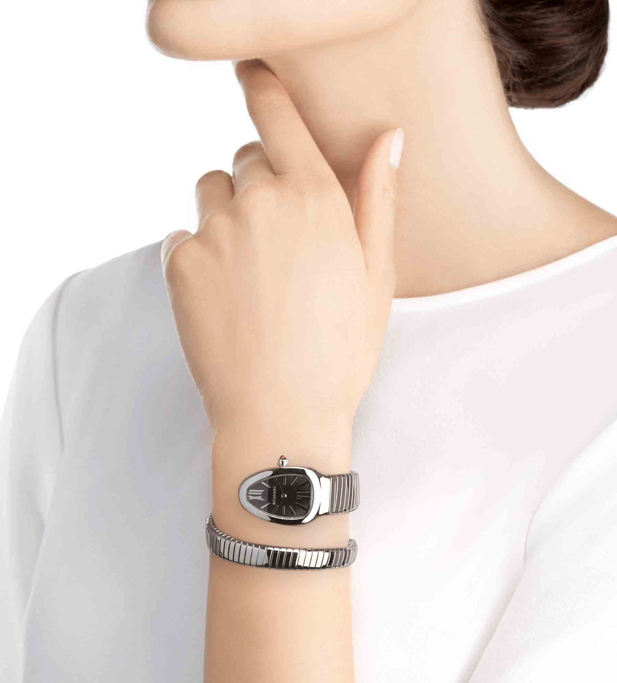 AAOO Serpenti Silver Black Diamond Set Watch