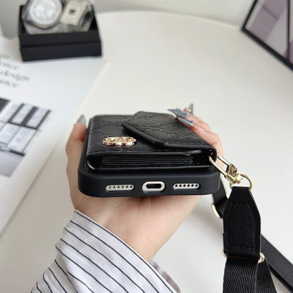 AAOO Luxuriöse einfarbige Leder-Crossbody-Brieftaschen-Handyhülle für iPhone 12-17