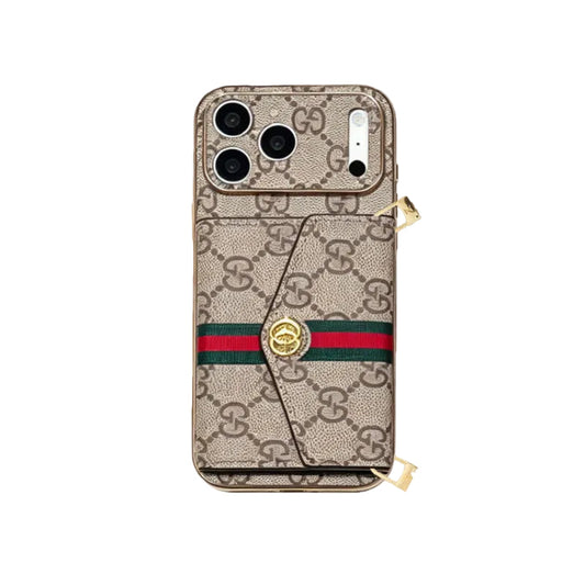 AAOO Elegant Leather iPhone Case With Card Wallet And Crossbody Strap