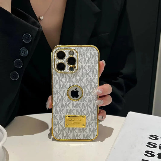 AAOO Gold Signature Canvas Leather iPhone Case