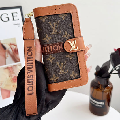 AAOO Leder Flip iPhone Hülle mit Kartenhalter und Trageriemen