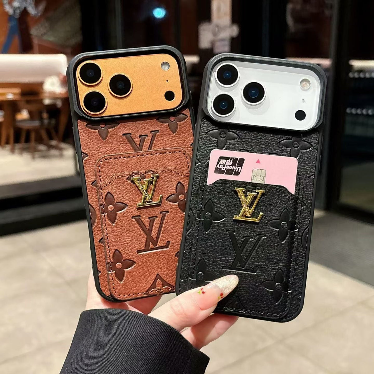AAOO Premium Textured Phone Case with Integrated Card Slot for iPhone 12-17 Series