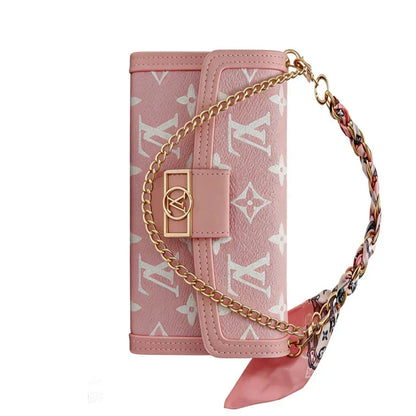 AAOO Luxus-Lederhülle für iPhone mit Flip-Brieftasche und Kette