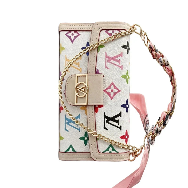 AAOO Luxus-Lederhülle für iPhone mit Flip-Brieftasche und Kette