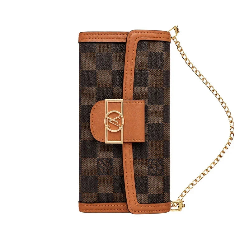 AAOO Luxuriöse iPhone-Lederhülle mit Flip Wallet und Umhängegurt