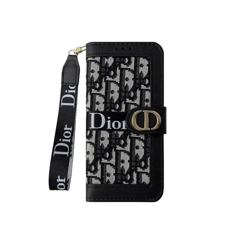 AAOO Luxury Canvas Wallet Phone Case with Wristlet Strap for iPhone 12-17