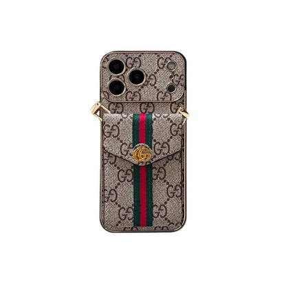 AAOO Klassisches Luxus-iPhone-Case mit Kartenhalter und Riemen