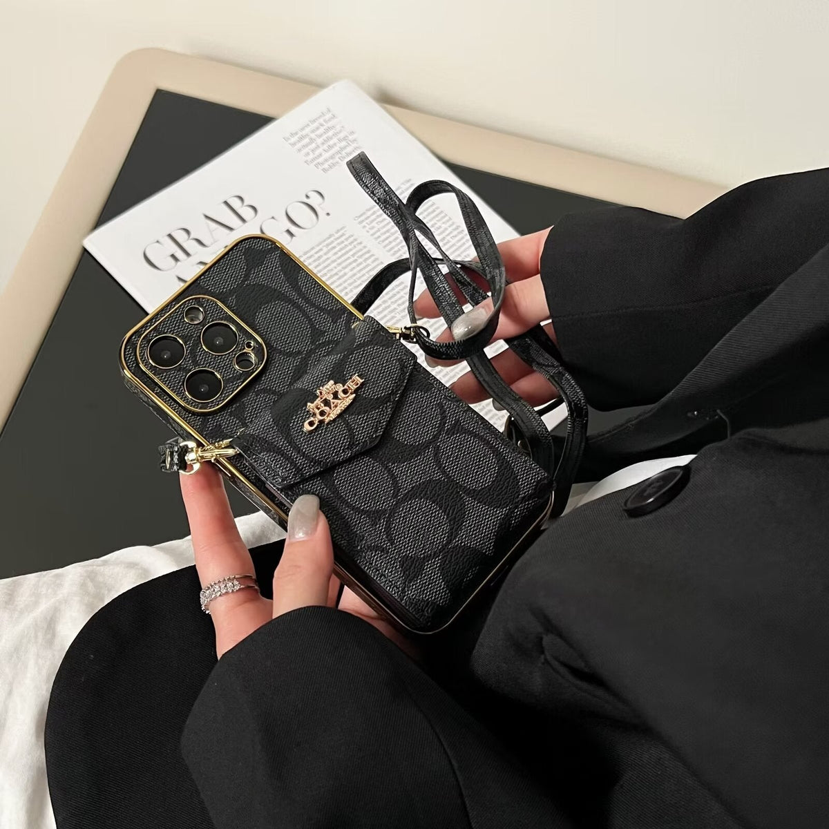 AAOO Luxury Accordion Card Holder Leather Crossbody Apple iPhone Case