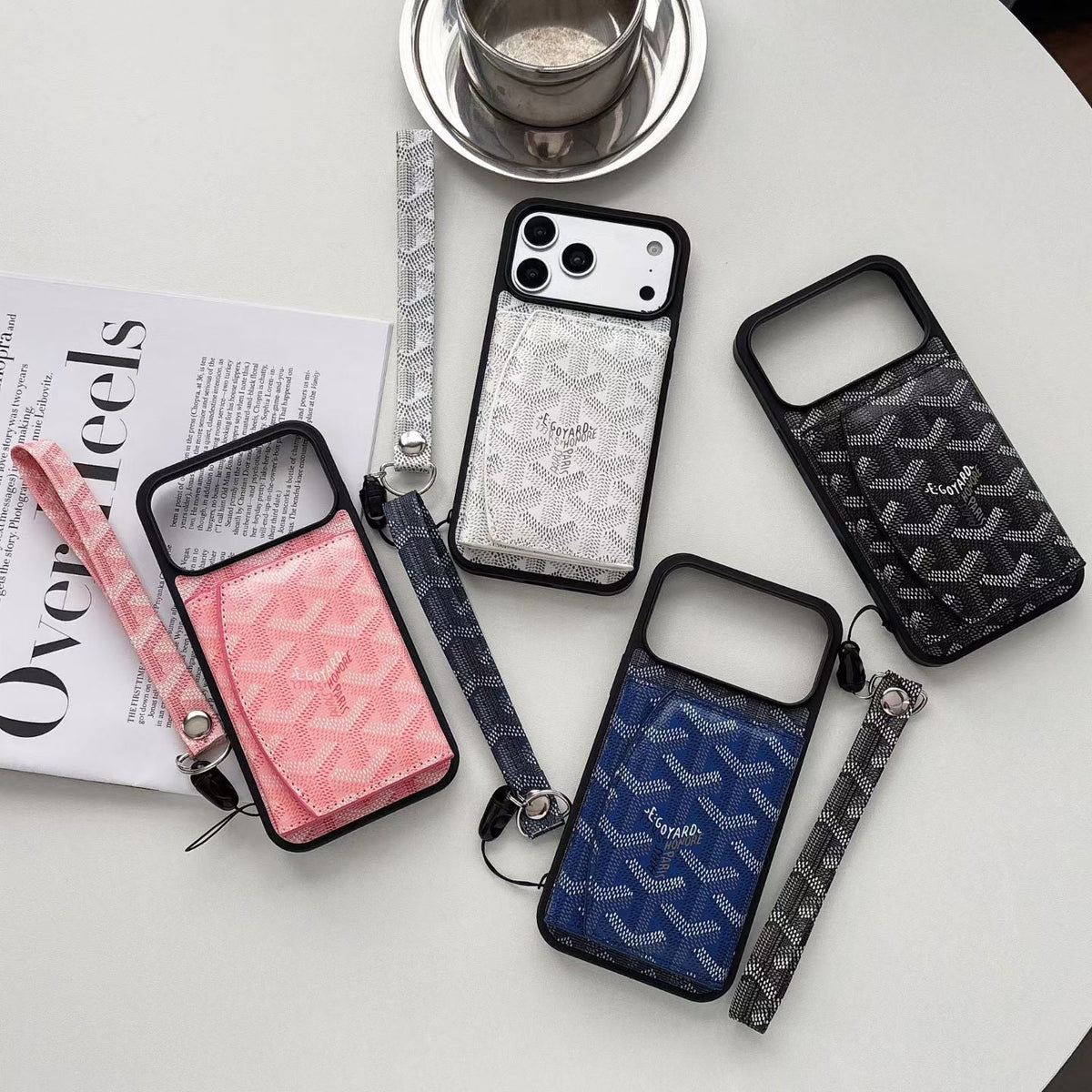 AAOO Luxury GD Pattern Tri-Fold Wallet Phone Case with Matching Wristlet Strap