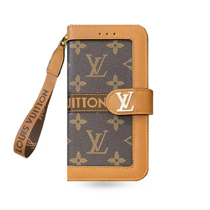 AAOO Leder Flip iPhone Hülle mit Kartenhalter und Trageriemen
