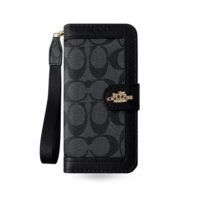 AAOO Luxuriöse Canvas Wallet Handyhülle für iPhone 12-17 mit abnehmbarer Handschlaufe & Kartenhalter
