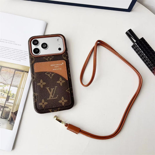 AAOO Luxury Cardholder Phone Case with Lanyard Strap For iPhone 13-18
